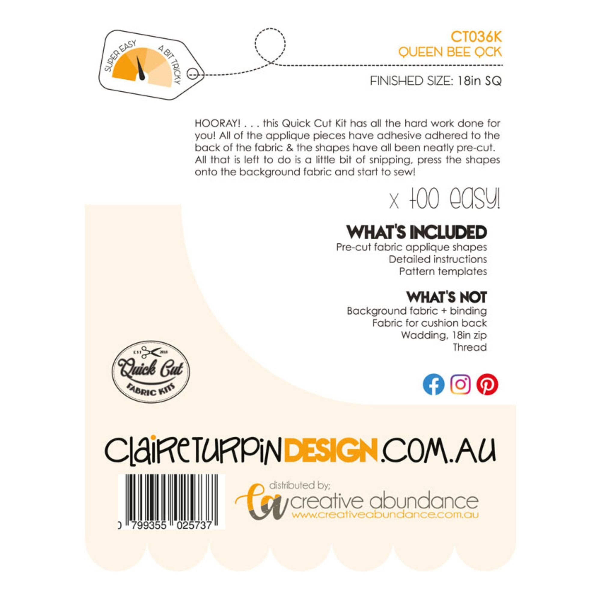 Queen Bee - Cushion Kit - Claire Turpin Designs Materials List