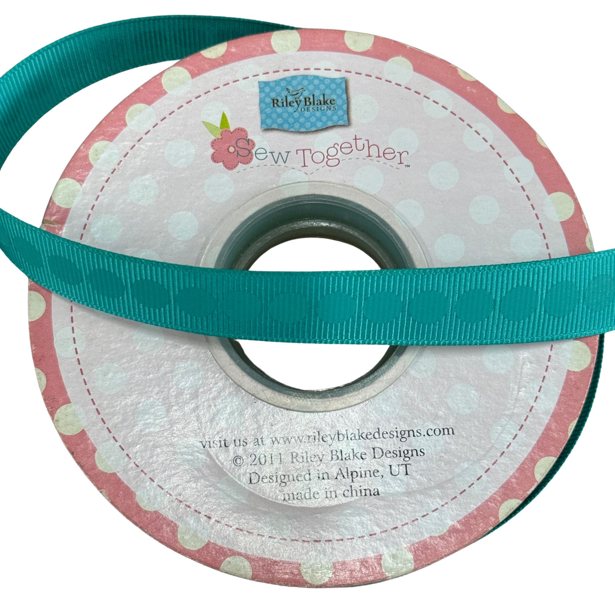 Riley Blake Sew Together Polka Dot Grossgrain Ribbon in Teal STRF-TEAL