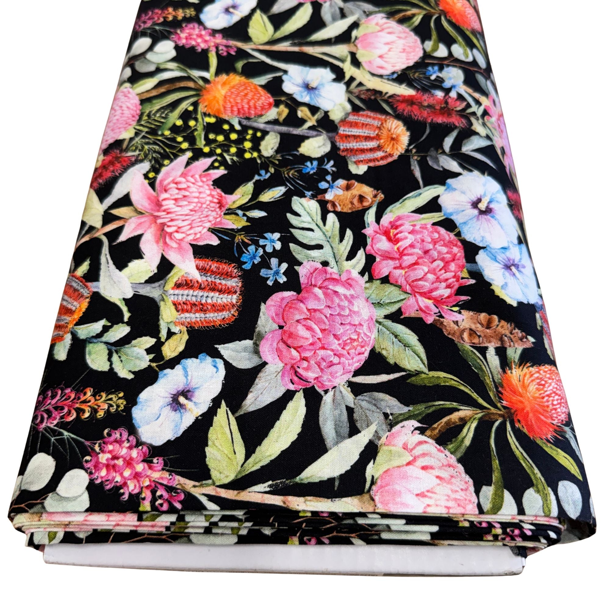 Wildflower Whispers Australian Florals Black 4123B Bolt