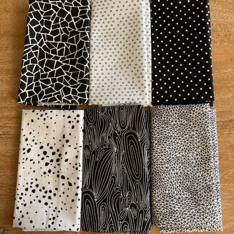 Fat Eighth Bundle: Black and White 6pcs