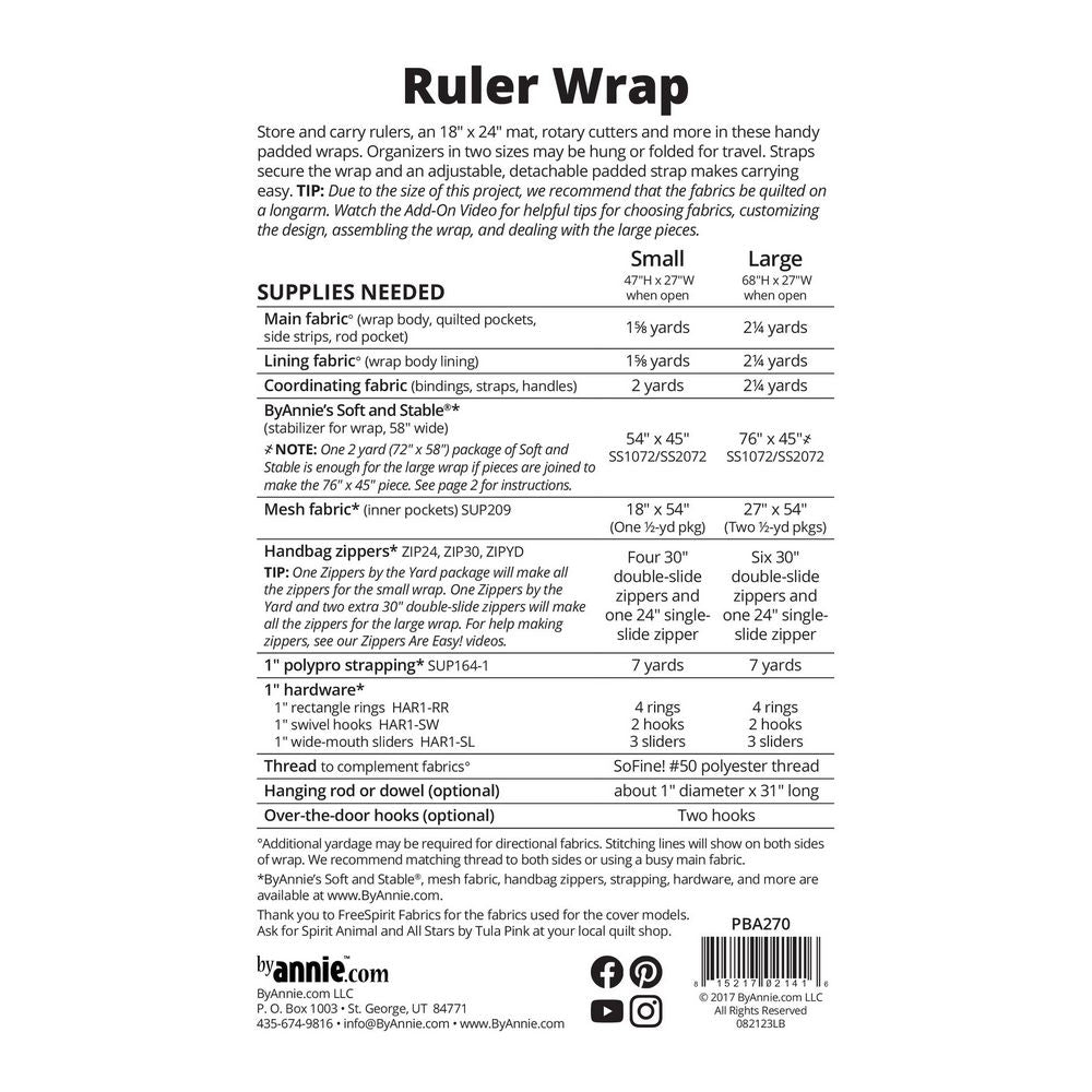 Ruler Wrapper By Annie: Ruler Wrap Sewing Pattern