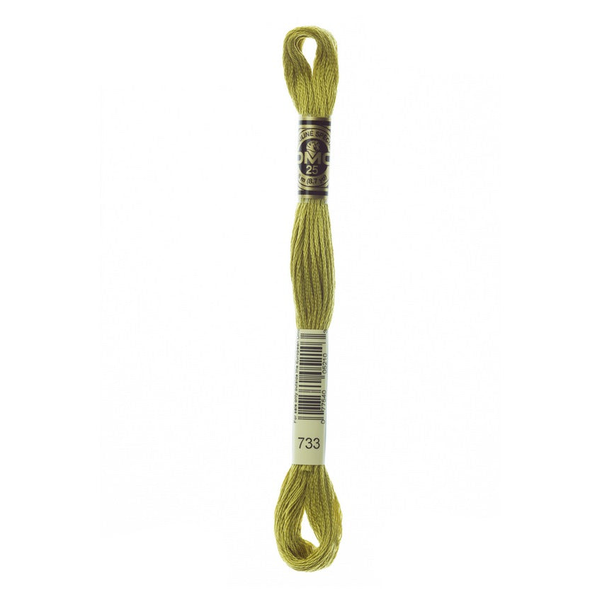 DMC 733 Six Stranded Embroidery Floss Medium Olive Green