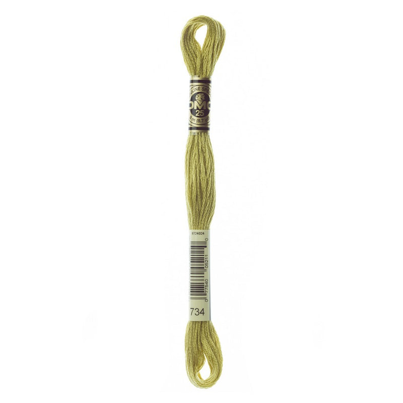DMC 734 Six Stranded Embroidery Floss Light Olive Green