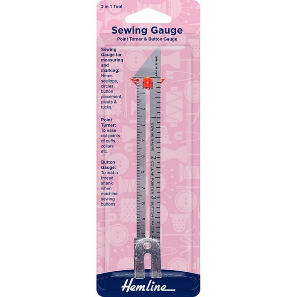 HEMLINE HANGSELL Sewing gauge with point turner and button gauge