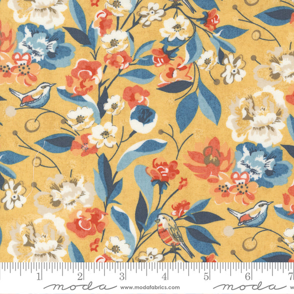 BasicGrey - Nutmeg - Birdies and Blossoms Custard - Moda Fabrics 30700 15