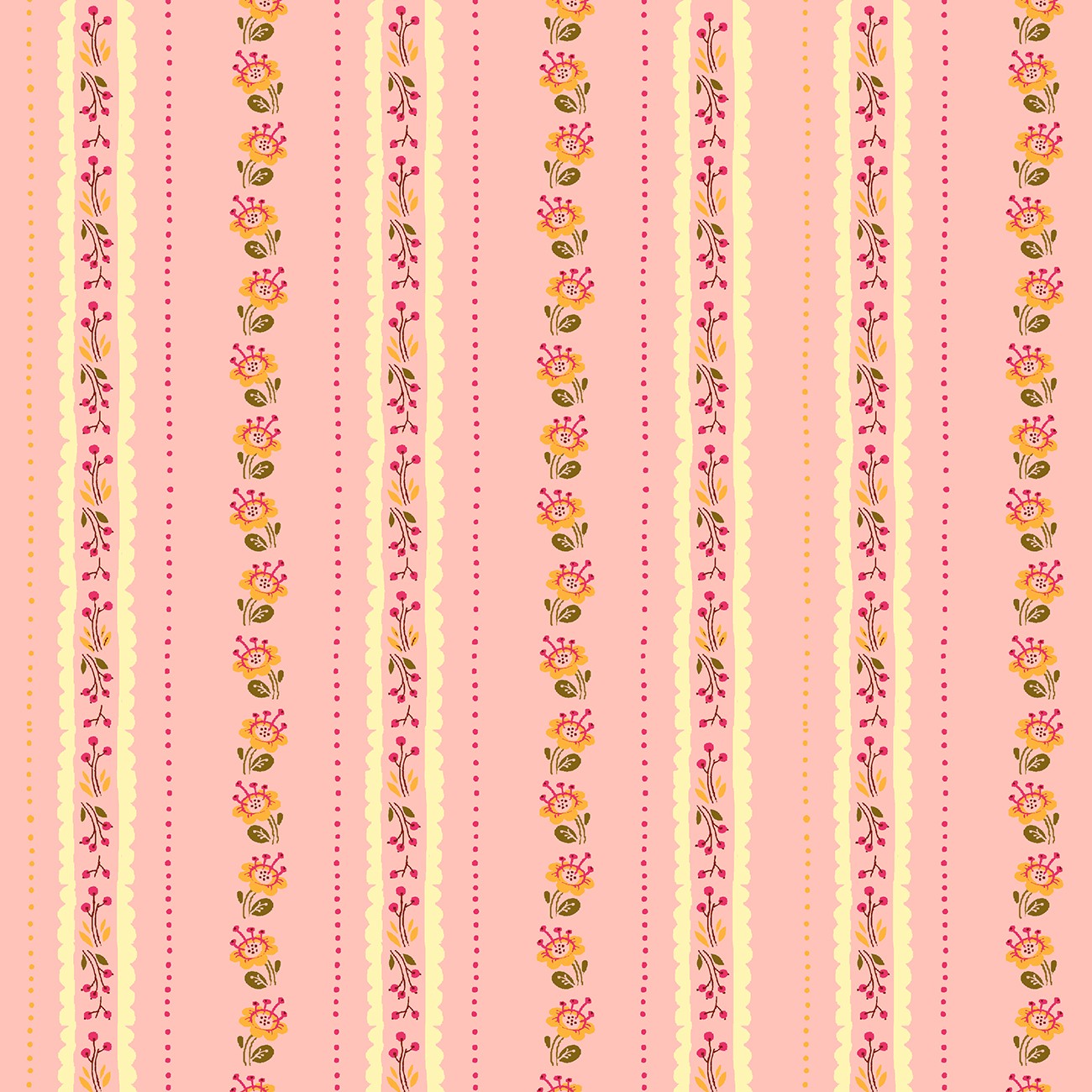 Heather Ross West Hill Revisited Pink Floral Stripe 52880-19