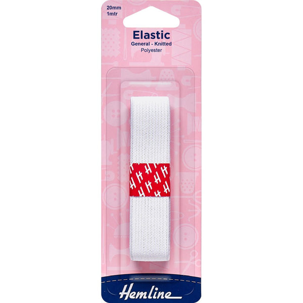 HEMLINE Knitted Elastic 20mm x 1m WHITE