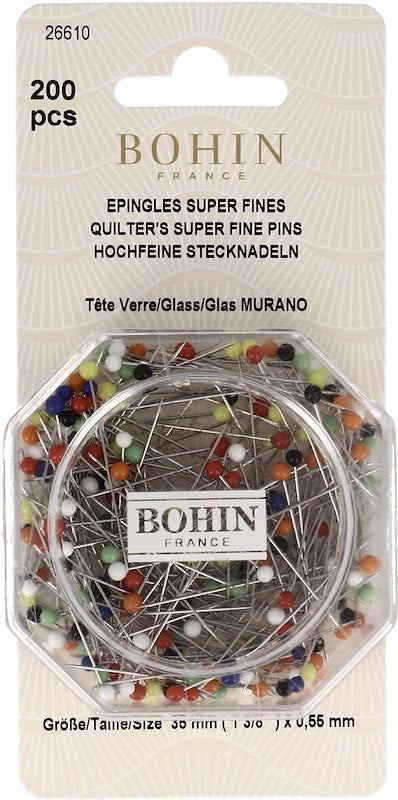Bohin Glass Head Pins 1.3/8 Assorted 200pcs