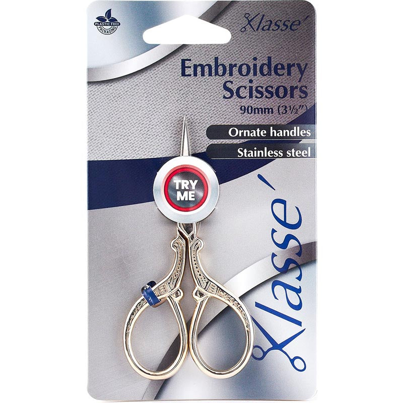 Klasse Scissors Embroidery Straight 90mm Gold Handles