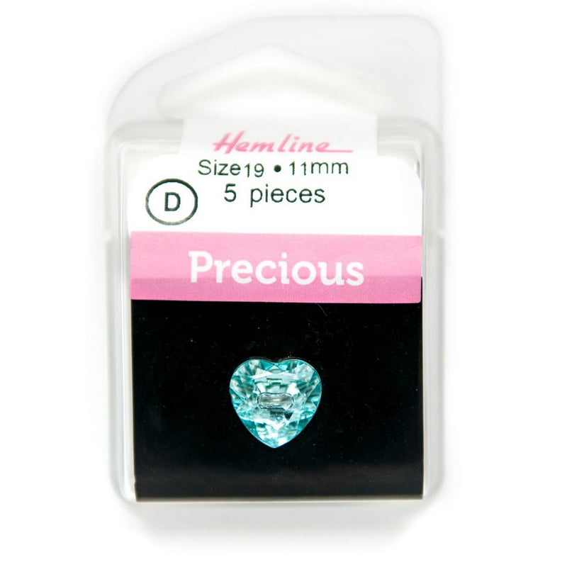 HEMLINE Buttons Precious Heart in Aqua 11mm