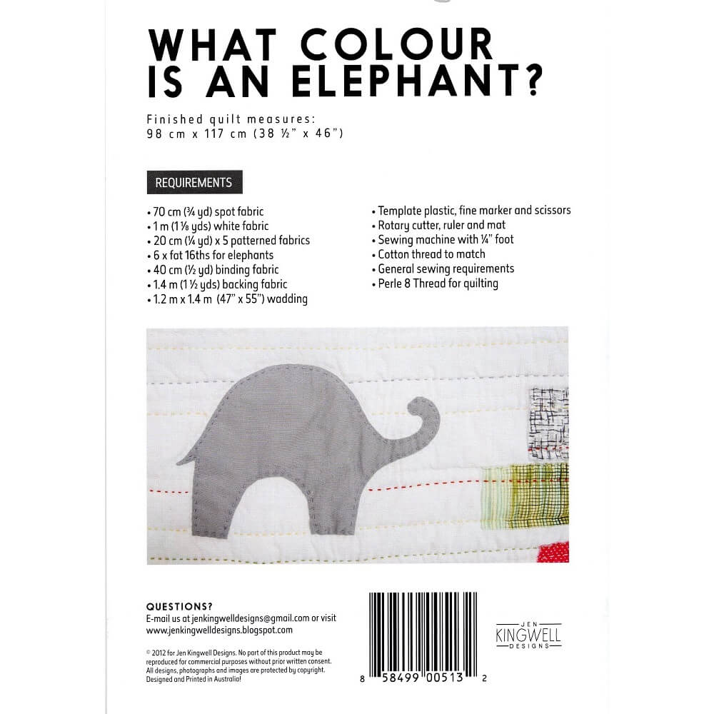 Jen Kingwell Designs: What Colour is an Elephant Quilt Pattern