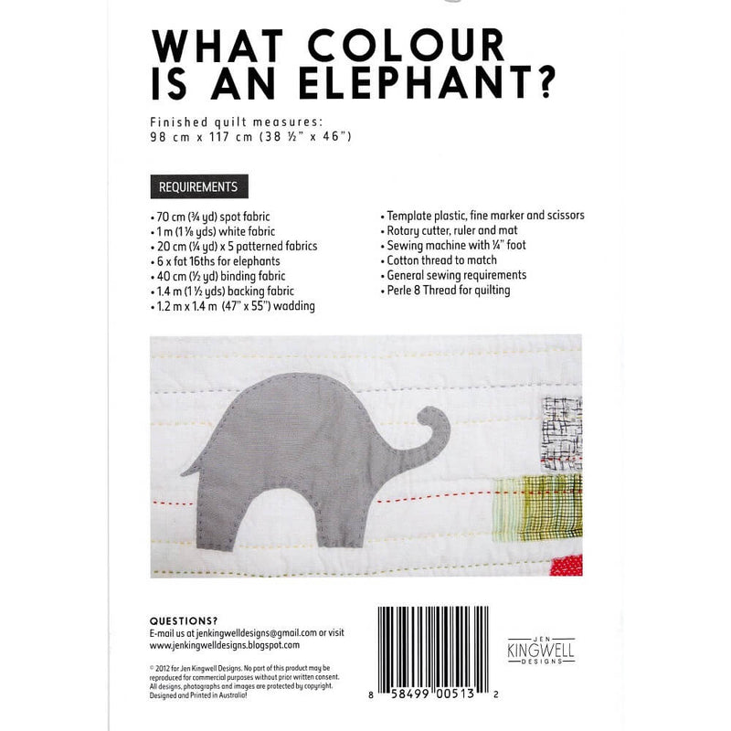 Jen Kingwell Designs: What Colour is an Elephant Quilt Pattern