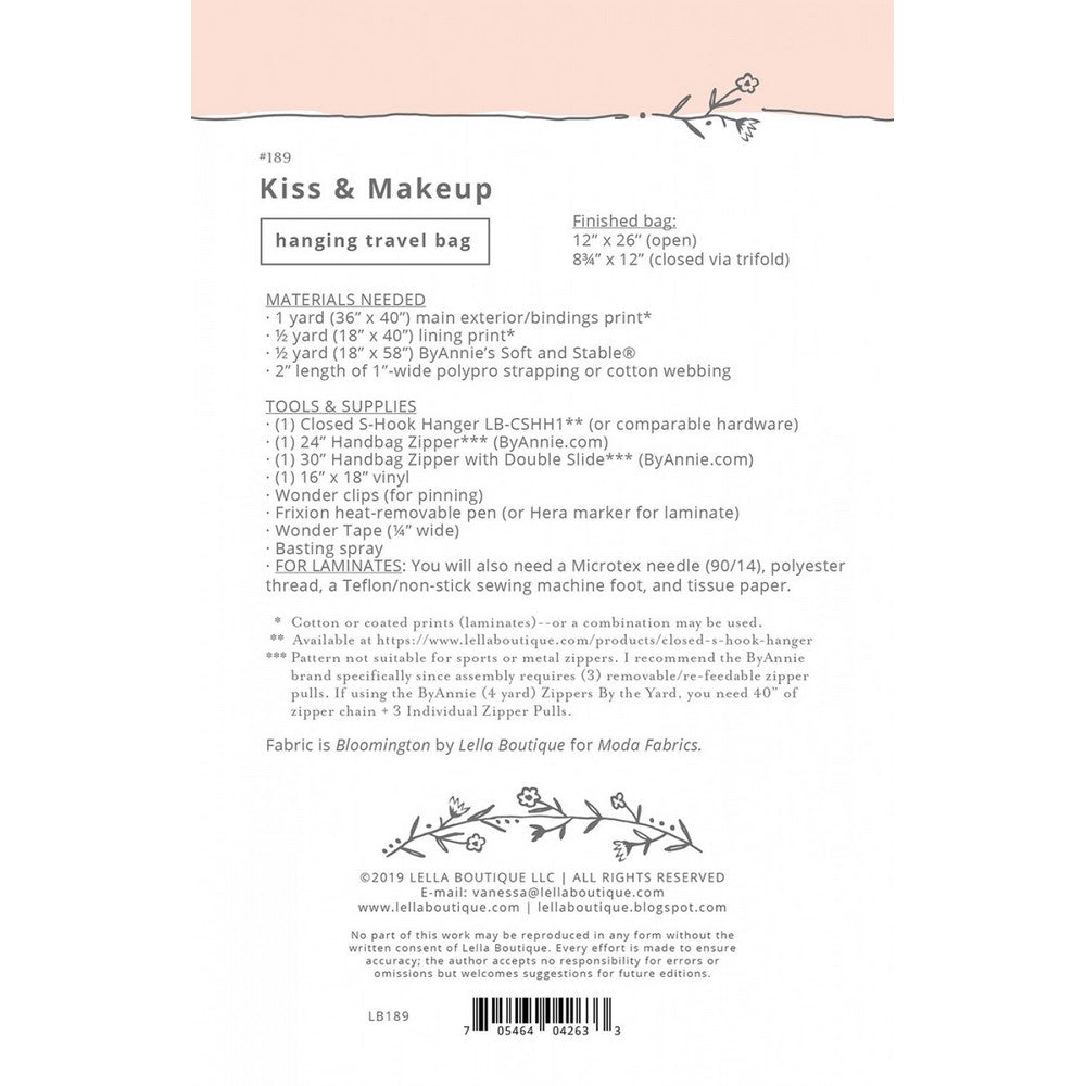 Lella Boutique: Kiss & Makeup Hanging Travel Bag Sewing Pattern