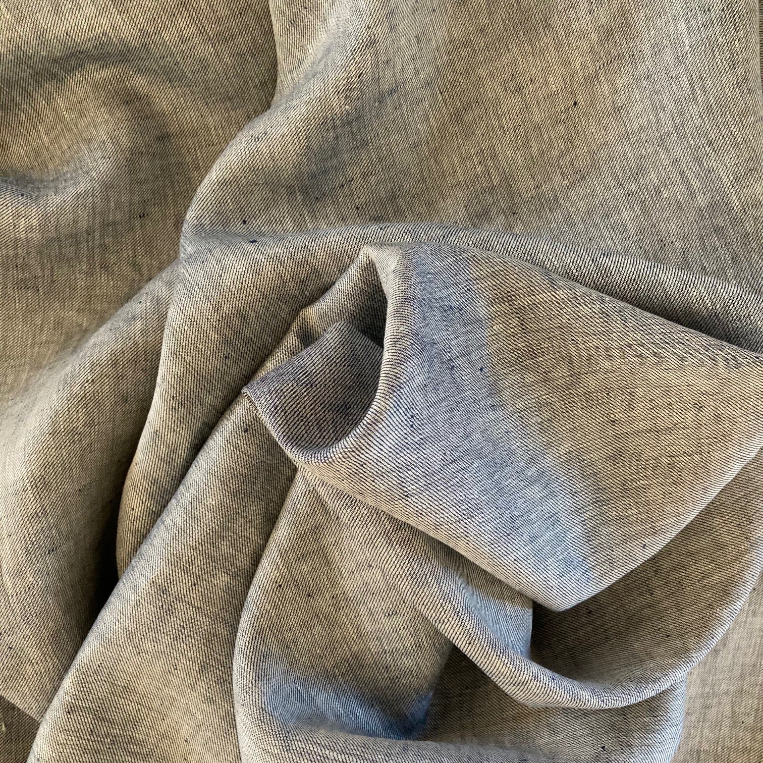 100% Linen Indigo Dyed Denim Twill Fabric Col 13 200gm2 142cm wide