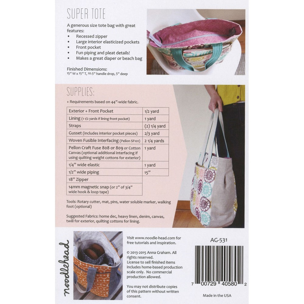 Noodlehead Pattern: Super Tote