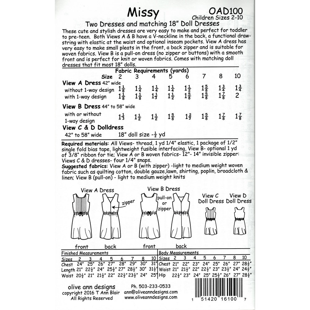 Olive Ann Designs - Missy Dress Pattern Age 2 - 10