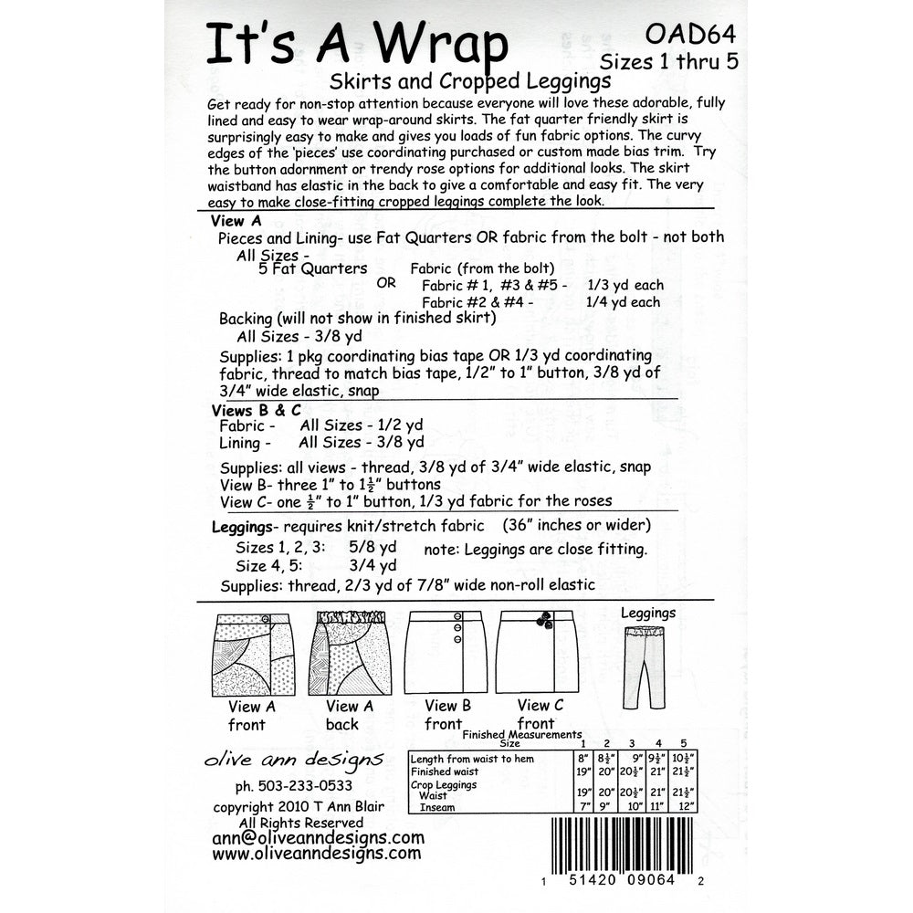 Olive Ann Designs - Its a Wrap Skirt and Leggings Pattern Age 1 - 5