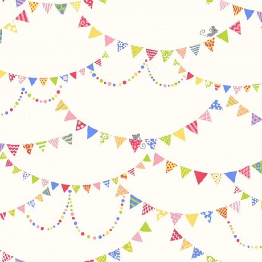 Cosmo Fabrics - Kids Land Cotton Popplin - Bunting on Cream