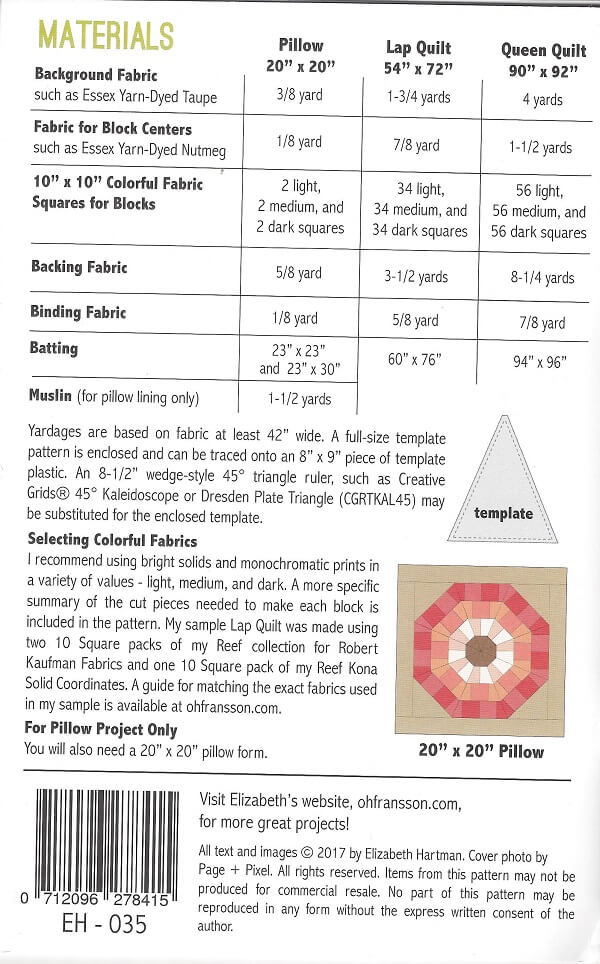 Elizabeth Hartman Pattern: Sea Urchin Materials List