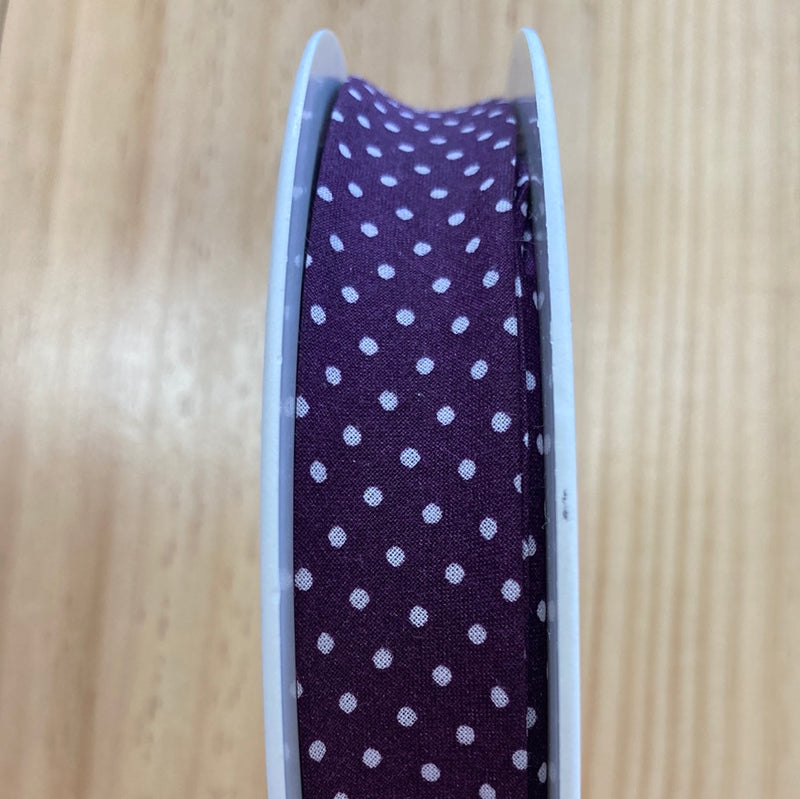 Frou-Frou - Double Fold Bias Binding 20mm White Dot Purple