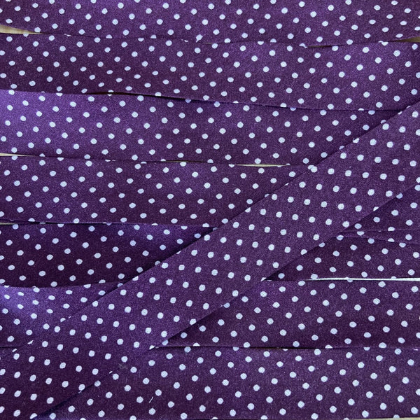 Frou-Frou - Double Fold Bias Binding 20mm White Dot Purple