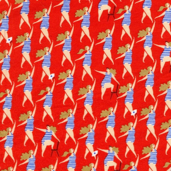 Kokka Fabrics - Action Pattern - Ladies in Swimsuits - Red