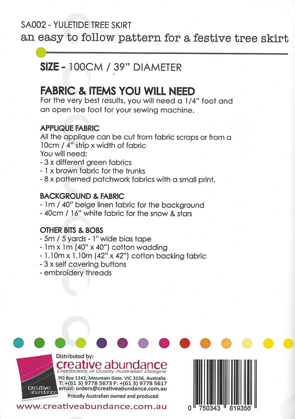 Yuletide Tree Skirt Materials List