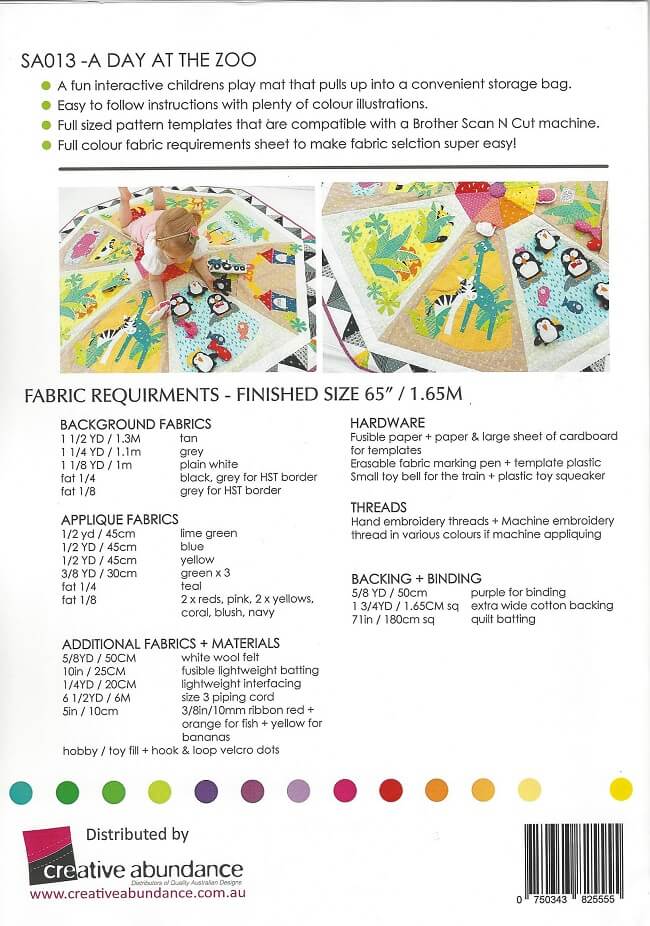 Sew Along Pattern: A Day at the Zoo Childrens Interactive Play Mat and Toy Bag